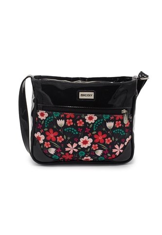 Bolso Manos Libres Mediano 792 Floralia Negro  Macoly