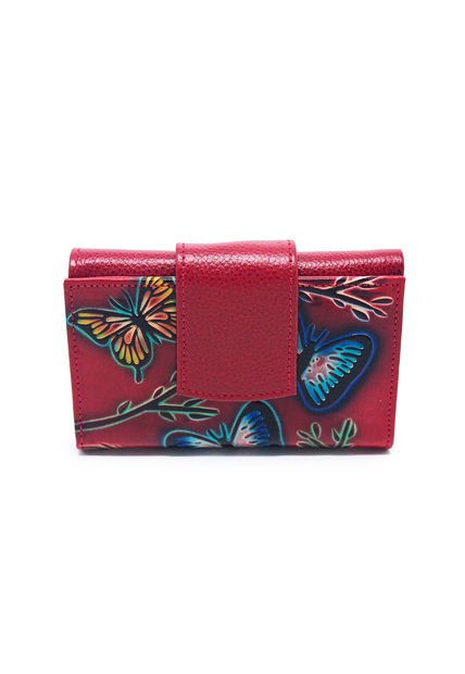 Billetera Pequeña 046 Cuero Tala Rojo Mariposas