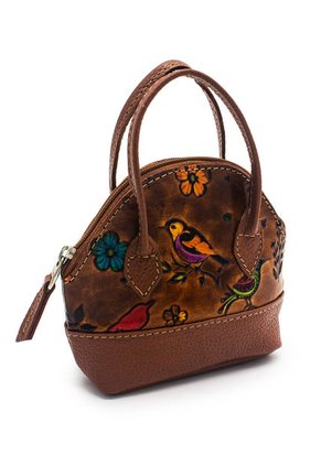 Monedero Cuero Tala Miel Manija Pajaros