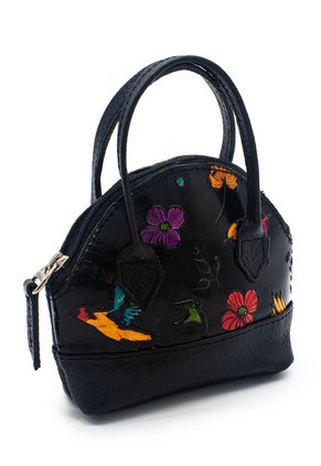 Monedero Cuero Tala Negro Manija Pajaros