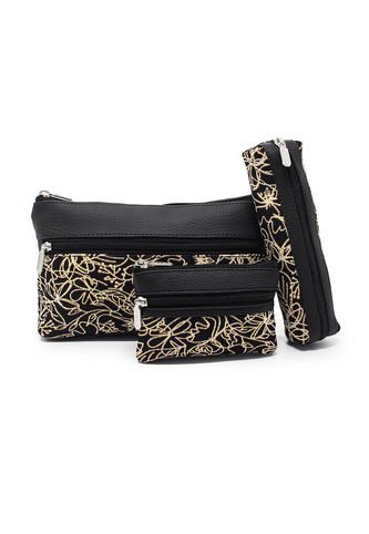 Cosmetiquera, Monedero Y Porta Esferos Grande Yacar Negro Valparaiso Macoly