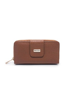 Billetera Grande A011 Cuero Miel Liso Cremallera Dorada