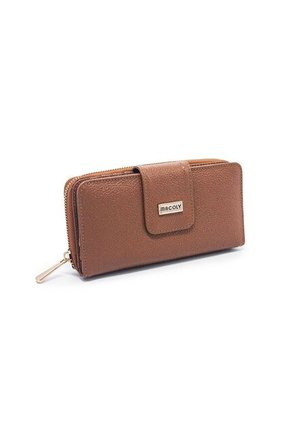 Billetera Grande A011 Cuero Miel Liso Cremallera Dorada