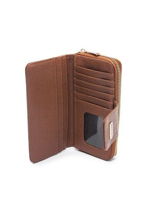 Billetera Grande A011 Cuero Miel Liso Cremallera Dorada