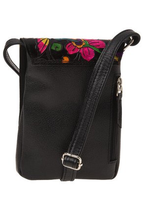 Bolso Manos Libres C299 Cuero Tala Negro Pájaros