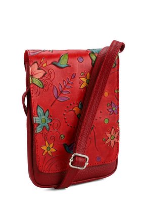 Bolso Manos Libres C299 Cuero Tala Rojo Pajaros