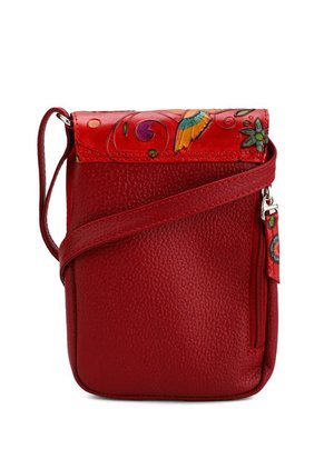 Bolso Manos Libres C299 Cuero Tala Rojo Pajaros