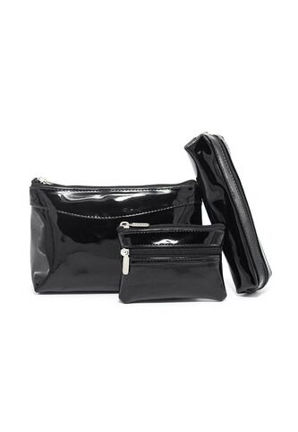 Cosmetiquera, Monedero Y Porta Esferos Charol Negro Macoly