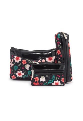 Cosmetiquera, Monedero Y Portaesferos Floralia Negro Macoly