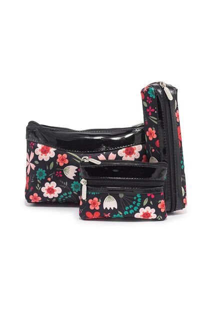 Cosmetiquera, Monedero Y Portaesferos Floralia Negro