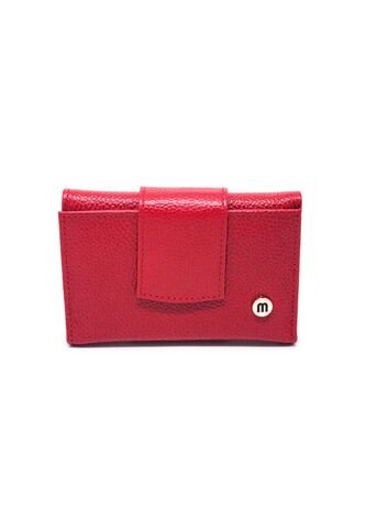 Billetera Pequeña Macoly 046 Cuero Rojo Liso Botón Macoly