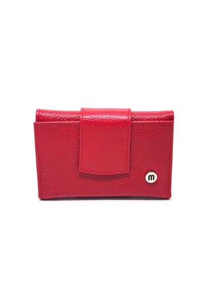 Billetera Pequeña Macoly 046 Cuero Rojo Liso Botón
