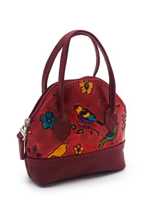 Monedero Cuero Tala Rojo Manija Pajaros