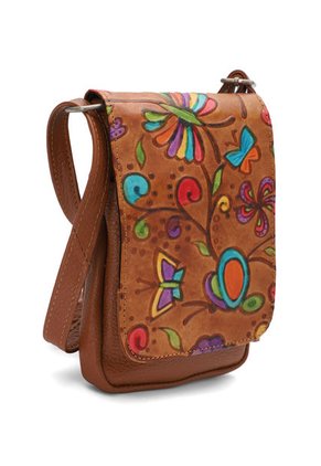 Bolso Manos Libres C299 Cuero Tala Miel Flores