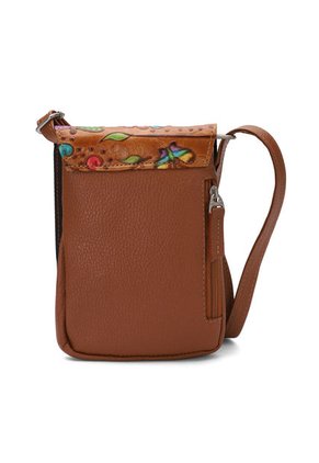 Bolso Manos Libres C299 Cuero Tala Miel Flores