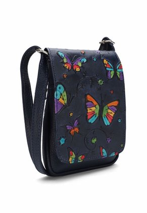 Bolso Manos Libres C299 Cuero Tala Azul Mariposas