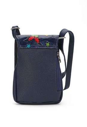 Bolso Manos Libres C299 Cuero Tala Azul Mariposas