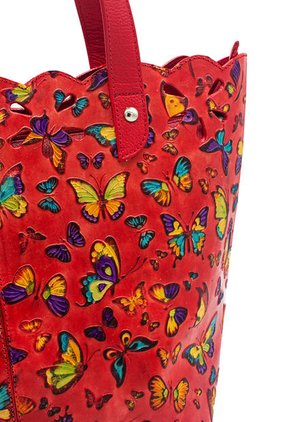 Bolso De Hombro C329 Cuero Tala Rojo Mariposas