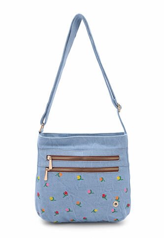 Bolso Manos Libres Macoly M820 Jean Bordado Macoly