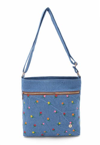 Bolso Manos Libres Macoly M383 Jean Bordado Macoly