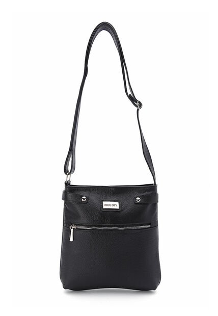 Bolso Manos Libres Macoly 864 Cuero Negro Liso Niquel