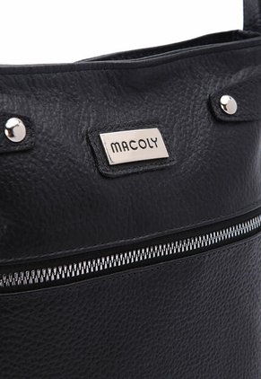 Bolso Manos Libres Macoly 864 Cuero Negro Liso Niquel
