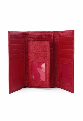 Billetera Grande Macoly 630 Cuero Rojo Liso Boton
