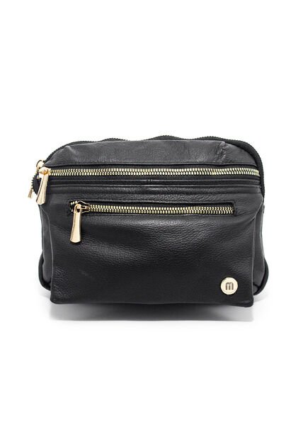Bolso Manos Libres Macoly M430 Cuero Negro Liso Oro
