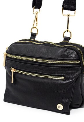 Bolso Manos Libres Macoly M430 Cuero Negro Liso Oro