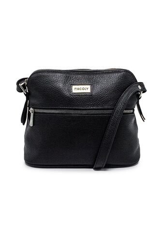 Bolso Manos Libres  Macoly 789 Cuero Negro Liso Niquel Macoly