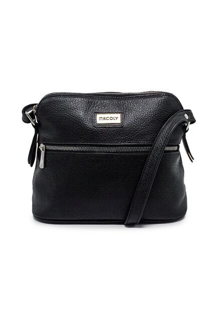 Bolso Manos Libres  Macoly 789 Cuero Negro Liso Niquel