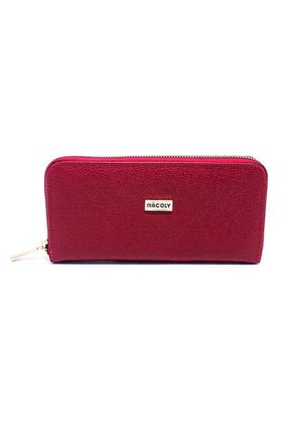 Billetera Grande Macoly A04 Cuero Rojo Cremallera Dorada