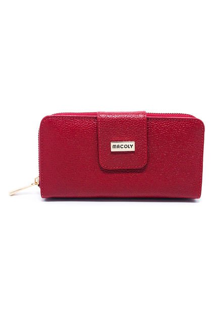 Billetera Grande A011 Cuero Rojo Cremallera Dorada