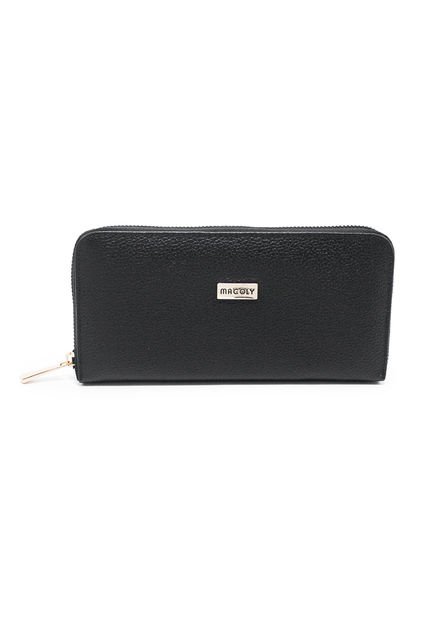 Billetera Grande Macoly A04 Cuero Negro Cremallera Dorada