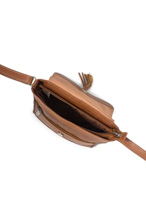 Bolso Manos Libres Macoly C325 Cuero Tala Miel Mariposas