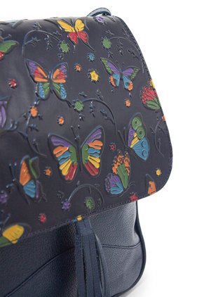 Bolso Manos Libres Macoly C325 Cuero Tala Azul Mariposas