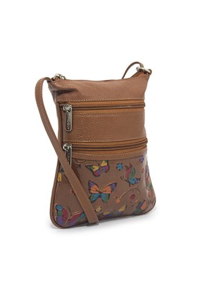 Bolso Manos Libres Macoly 320 Cuero Tala Miel Mariposas