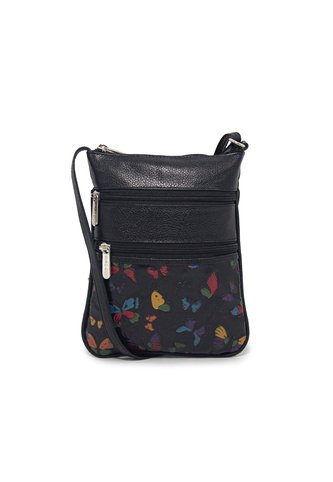 Bolso Manos Libres Macoly 320 Cuero Tala Negro Mariposas Macoly