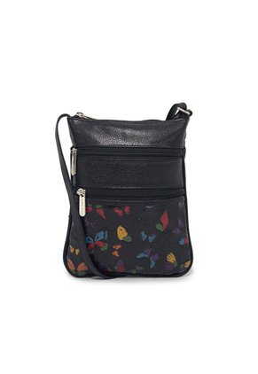 Bolso Manos Libres Macoly 320 Cuero Tala Negro Mariposas