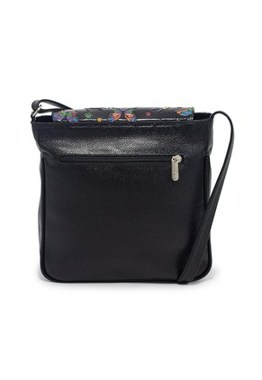 Bolso Manos Libres Macoly C325 Cuero Tala Negro Mariposas