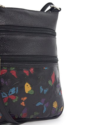 Bolso Manos Libres Macoly 320 Cuero Tala Negro Mariposas