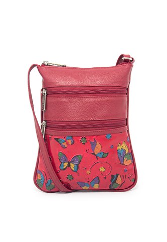 Bolso Manos Libres Macoly 320 Cuero Tala Rojo Mariposas Macoly
