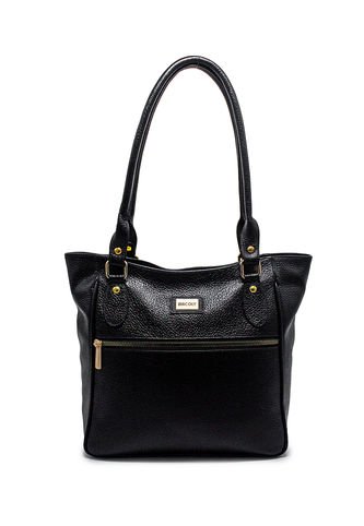 Bolso De Hombro Macoly 1026 Cuero Negro Liso Macoly