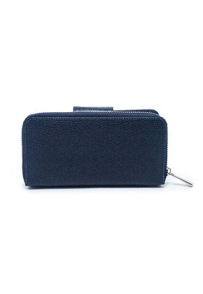 Billetera Grande A011 Cuero Azul Liso Niquel