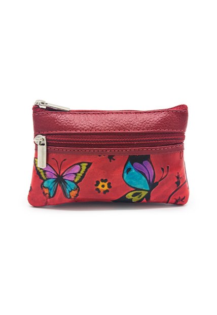 Monedero Doble Cremallera CC Cuero Tala Rojo