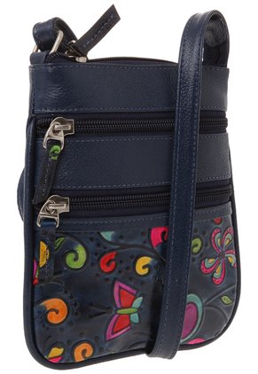 Bolso Manos Libres Macoly 320 Cuero Tala Azul Flores