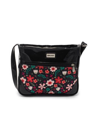 Bolso Manos Libres Mediano 792 Floralia Negro  Macoly