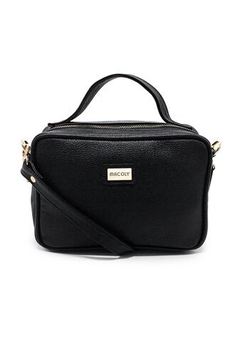 Bolso Manos Libres M401 Cuero Negro Liso Oro Macoly