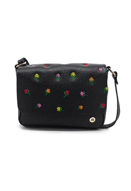 Bolso Manos Libres M403 Cuero Negro Bordado