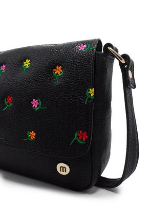 Bolso Manos Libres M403 Cuero Negro Bordado